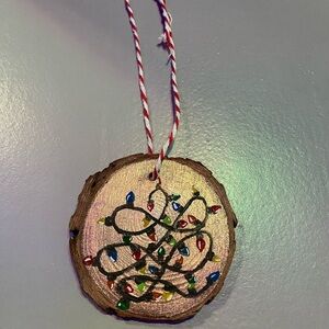 Rustic Wood Slice Ornament with Multicolor Lights